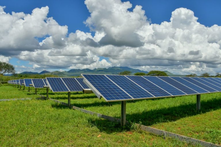 Solar panels on a meadow