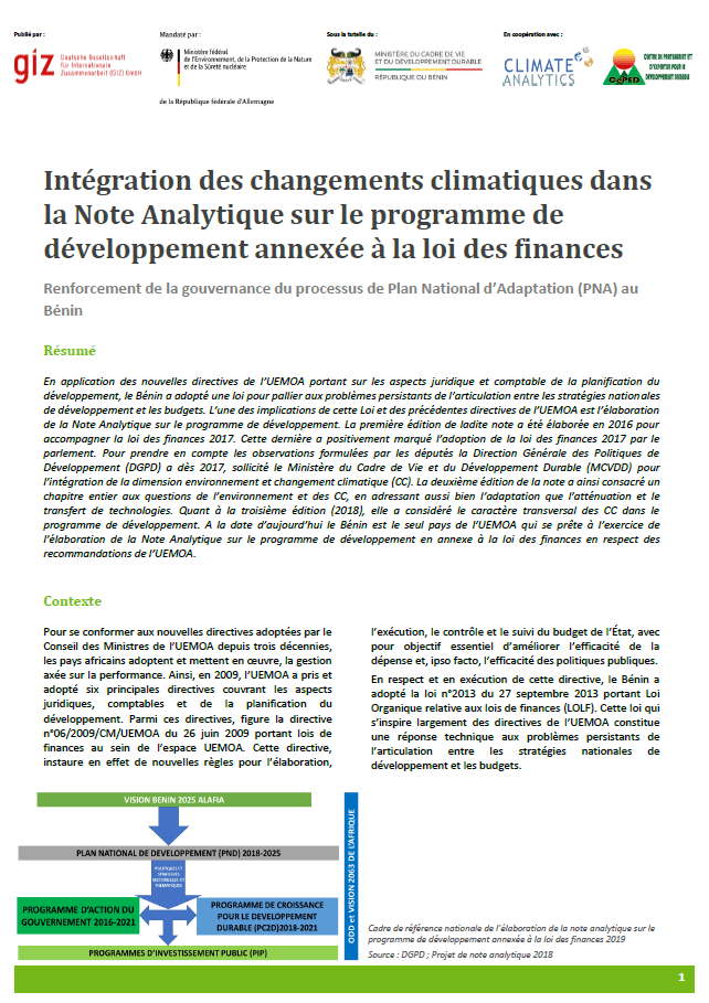 Factsheet Note Analytique Benin