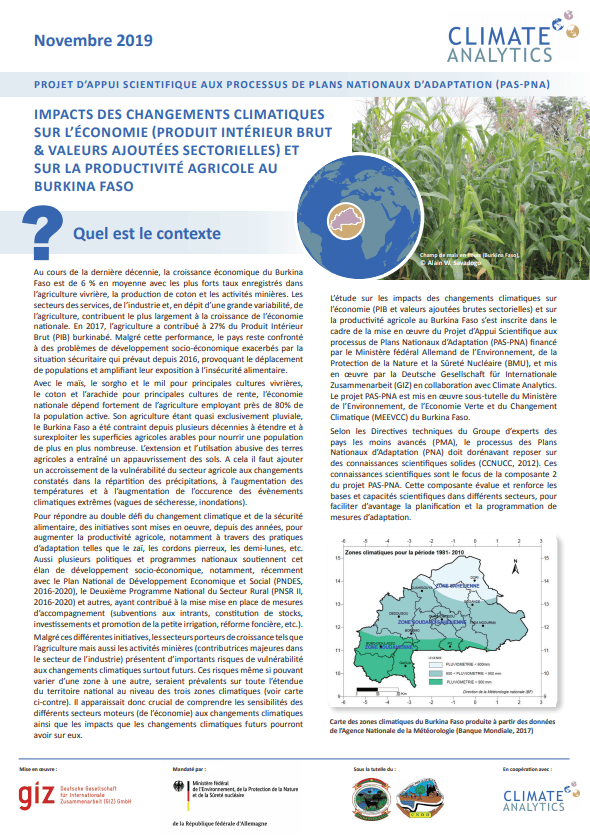 Briefing Impacts CC sur economie Burkina Faso