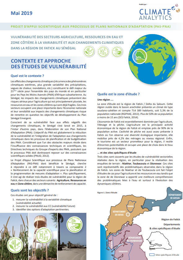 Contexte et approche Etudes de vulnerabilite Senegal